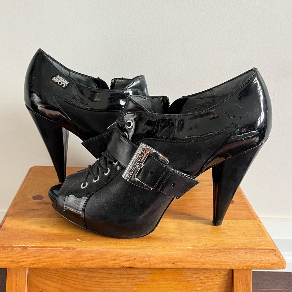 Miss Sixty Peep Toe Buckle Lace Up Heels
